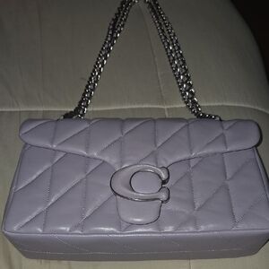 Lavender Coach Quilted Chain Shoulder Bag (Tabby 26)